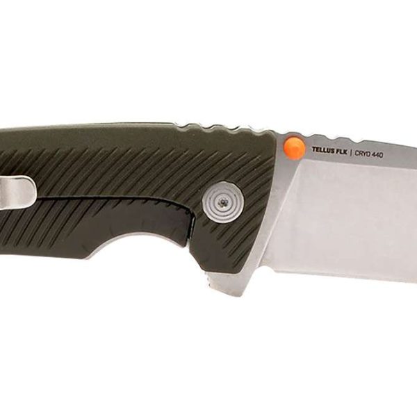S.O.G SOG14060143 Tellus FLK  3.65" Folding Clip Point Plain Stonewashed Cryo 440C SS Blade/ Olive Drab Textured GRN Handle