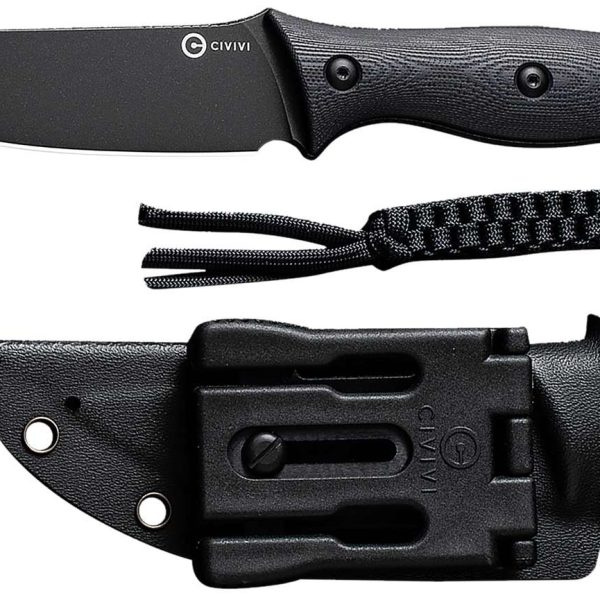 Civivi Knives C23041-1 Stormridge  3.92" Fixed Straight Back Plain Black Stonewashed Nitro-V Steel Blade, Black Textured G10 Handle
