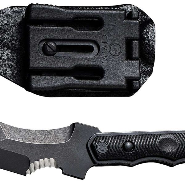 Civivi Knives C20037B-1 Orthrus  3.76" Fixed Karambit/Straight Black Stonewashed Nitro-V Steel Blade, 4.30" Black w/Finger Ring G10 Handle