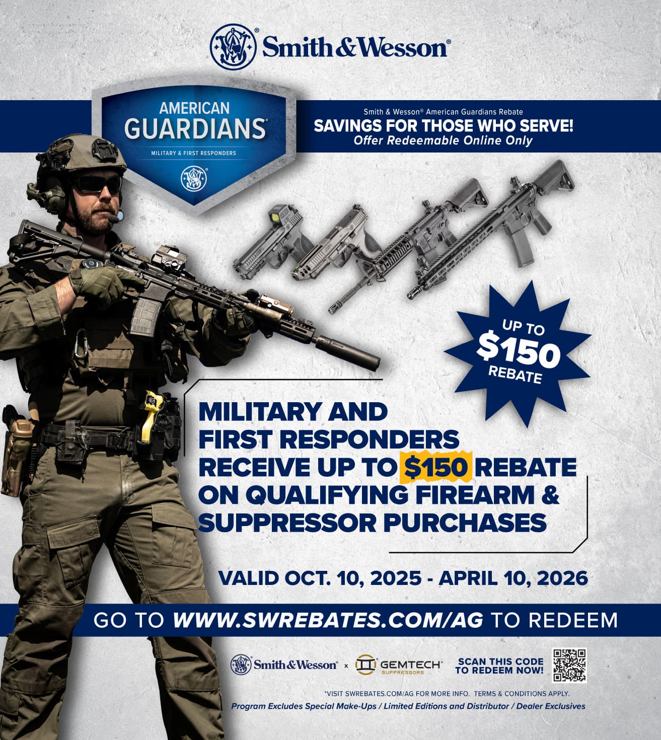 Smith & Wesson American Guardians Rebate — Up to $150 Back