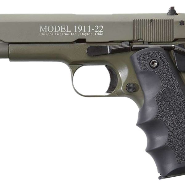 Chiappa Firearms 401121 1911-22  22 LR 10+1 5" OD Green Serrated Steel Slide & Beavertail Frame, Black Hogue Rubber w/Finger Grooves Grip