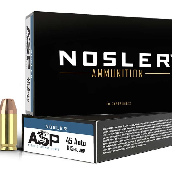 Nosler 51271 Assured Stopping Power Handgun 45ACP 185gr Jacketed Hollow Point 50 Per Box/10 Case
