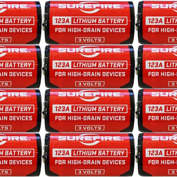 SureFire SF12ABBCS 123A Batteries  Red/Black 3.0 Volts 1,550 mAh (12) Single Package Clamshell