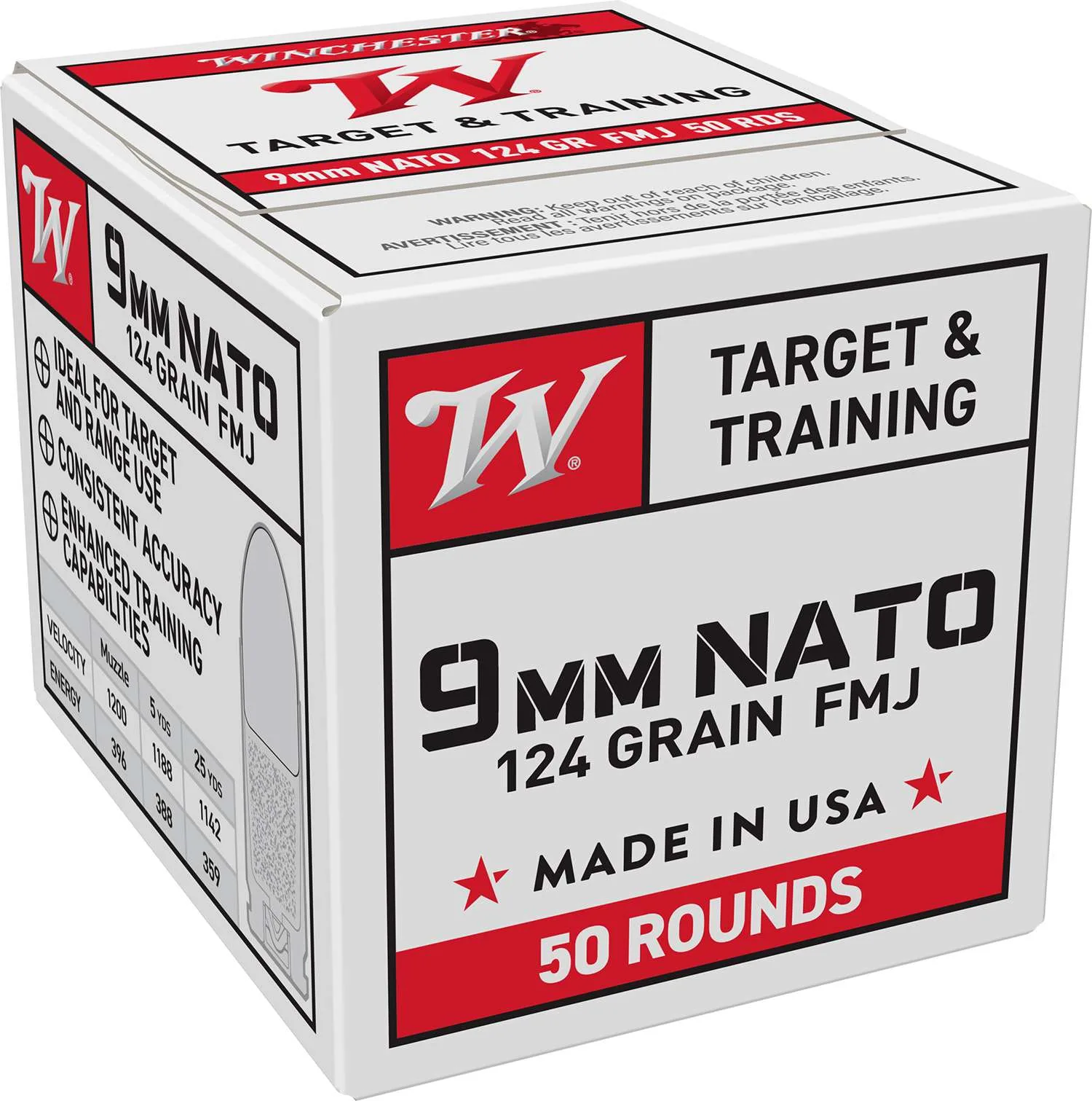 Winchester 9mm Luger 124gr FMJ Brass – 50rd