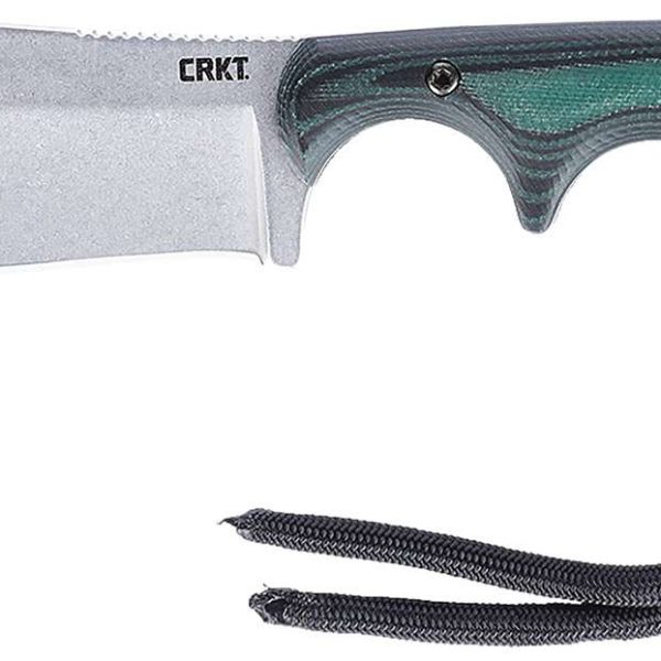 CRKT 2376 Minimalist Nessmuk Fixed Plain Stonewashed D2 Steel Blade, Green Micarta Handle