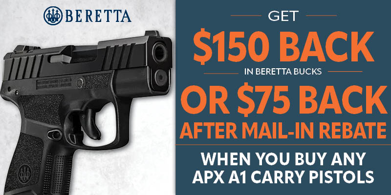 Beretta APX A1 Carry Rebate — $75 back or $150 Beretta Bucks