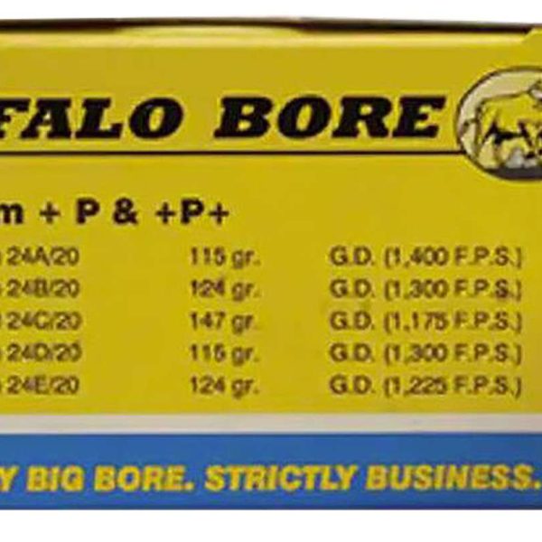 Buffalo Bore Ammunition 24D20 Personal Defense Strictly Business 9mmLuger +P 115gr Jacket Hollow Point 20 Per Box/12 Case