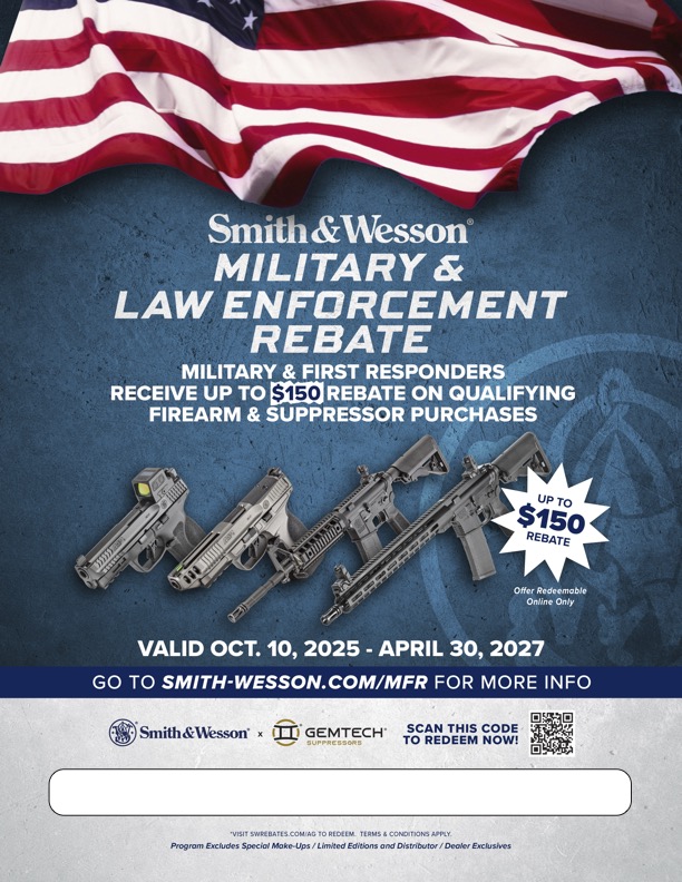 Smith & Wesson Military & LE Rebate — Up to $150 Back