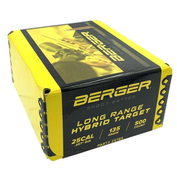 Berger LR Hybrid Target Bullets — .25 Caliber .257″, 135 gr, 500 Count
