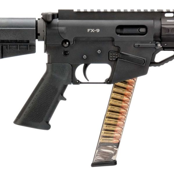 Freedom Ordnance FX9P4 FX-9  9mm Luger 31+1 4.50" Black Nitride Chromoly Steel Barrel Black Hard Coat Anodized Black KAK Shockwave Pistol Brace Black Polymer Grips Right Hand