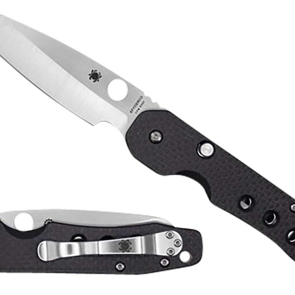Spyderco C240CFP Smock  3.39" Folding Plain Stonewashed CPM S30V SS Blade/Black Textured Carbon Fiber/G10 Handle