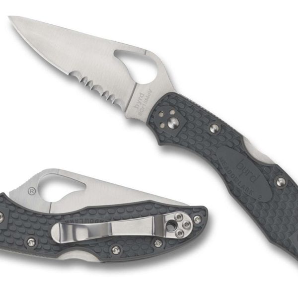 Spyderco BY04PSBK2 Byrd Meadowlark 2 Lightweight 2.87" Folding Drop Point Part Serrated 8Cr13MoV SS Blade Black  Textured FRN Handle Includes Pocket Clip
