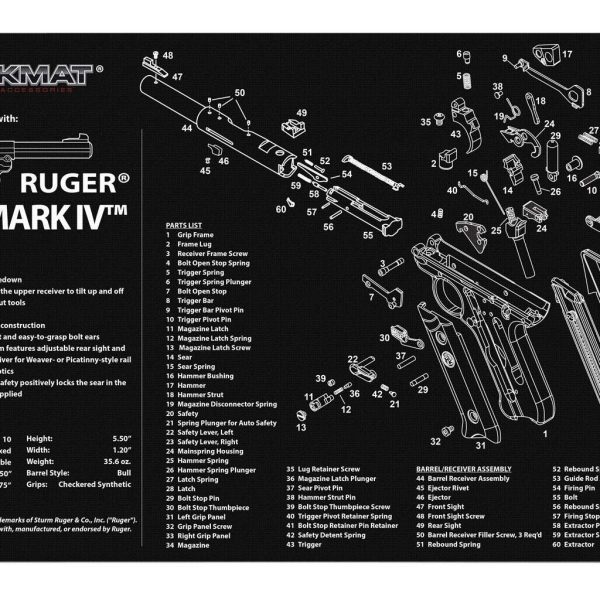 TekMat TEKR17RUGERMK4 Ruger Mark IV Cleaning Mat Black/White Rubber 11"x17" Ruger Mark IV Parts Diagram