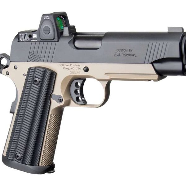 Ed Brown  Special Forces Commander SOCOM w/Optic 45 ACP 7+1 4.25" Black Nitride Barrel, Black Gen4 Stainless Steel Serrated w/Optic Slide, Flat Dark Earth Gen4 Stainless Steel Frame w/Accessory Rail,