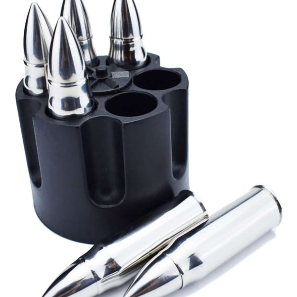 Caliber Gourmet CBG1046B Caliber Gourmet Bullet Chillers Silver Stainless Steel Pistol Cylinder/Bullets