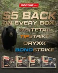 Norma fall hunting ammunition rebate — $5 per box up to $100 on Whitetail, TipStrike, Oryx and Bondstrike