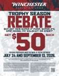Winchester Trophy Season rebate flyer — $50 back on SXP, SX4, XPR, Model 70, Wildcat and Xpert