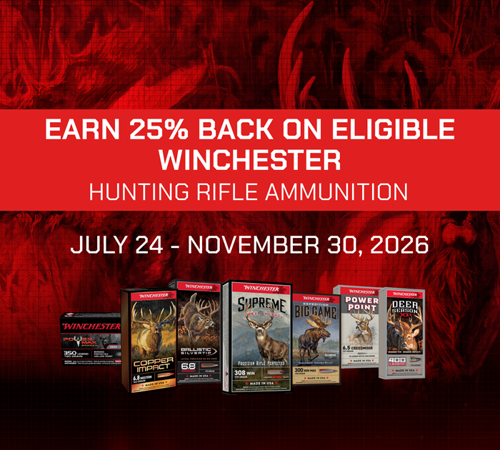 Winchester hunting rifle ammunition rebate — 25% back on Deer Season XP and Copper Impact