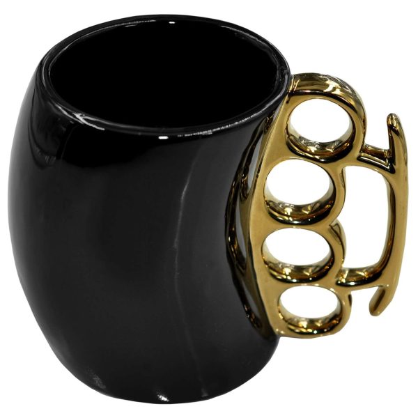Caliber Gourmet CBGM1026 Caliber Gourmet Brass Knuckle Mug Black & Gold Ceramic Brass Knuckles