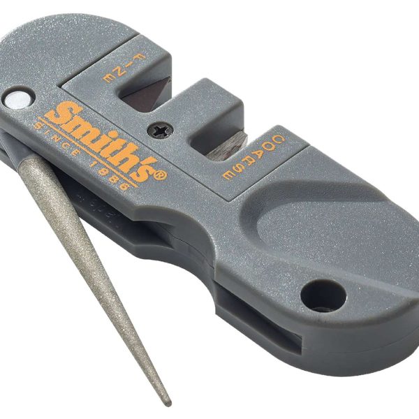 Smiths Products PP1 Pocket Pal Knife Sharpener Hand Held Fine, Medium, Coarse Carbide, Ceramic, Diamond Sharpener Plastic Handle Gray