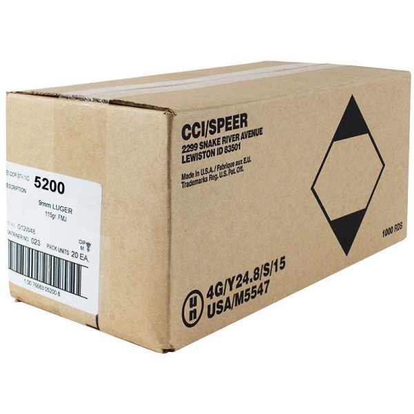 CCI Blazer Brass Handgun Ammunition 9mm Luger 115 gr. FMJ 1145 fps 1000/ct Case (20-50ct)