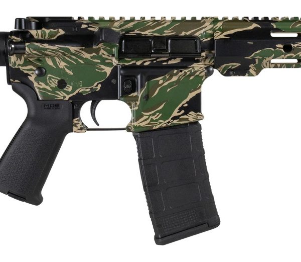Shark Coast Tactical SCC07305TGR-P Tiger Stripe 5.56 NATO 30+1 Black Nitride Threaded Barrel, Aluminum Receiver w/Picatinny Rail, M-LOK Handguard, Polymer SB Tactical SBA3 Brace, Magpul MOE Grip, Righ