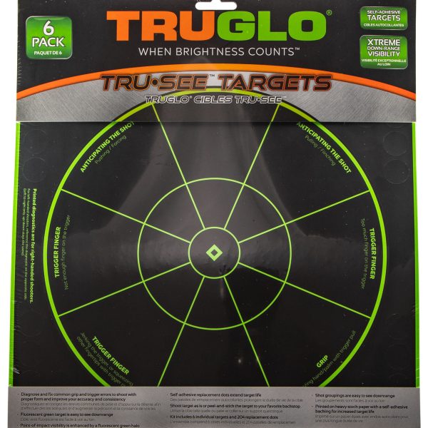 TruGlo TG15A6 Tru-See Handgun Diagnostic Self-Adhesive Heavy Paper Black/Green 12"x12" Bullseye 6 Pack