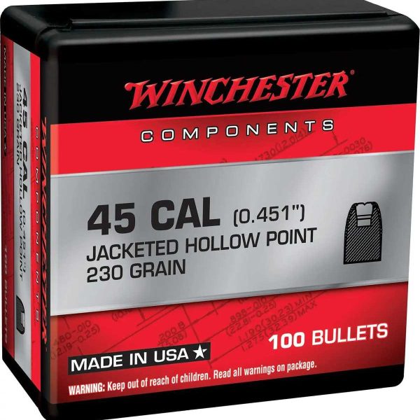 Winchester JHP Bullets .45 cal .451" 230gr 100/ct