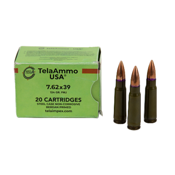 TELA AMMO USA 7.62X39 124G FMJ STEEL CASE, NON CORROSIVE 20RD BX 1000RD CASE