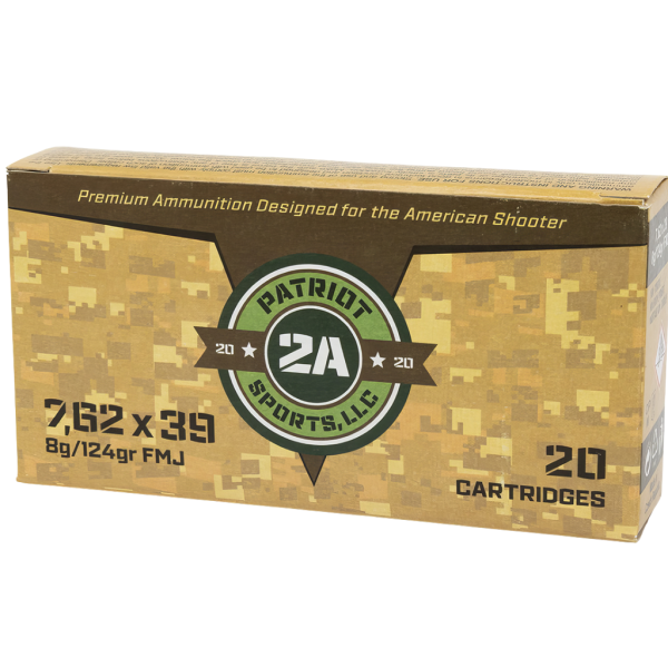 PATRIOT SPORTS 7.62X39 124G FMJ BRASS NON CORROSIVE 20RD BX 800RD CASE